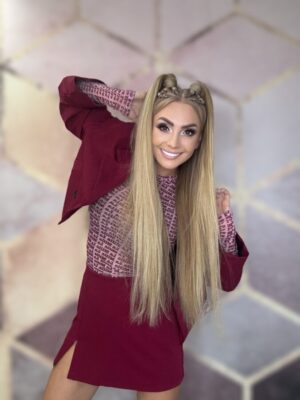 Marynarka krótka z marszczeniami burgund - obrazek 8