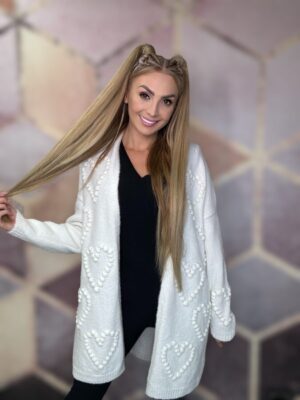 Kardigan w serduszka heart śmietanka - obrazek 3