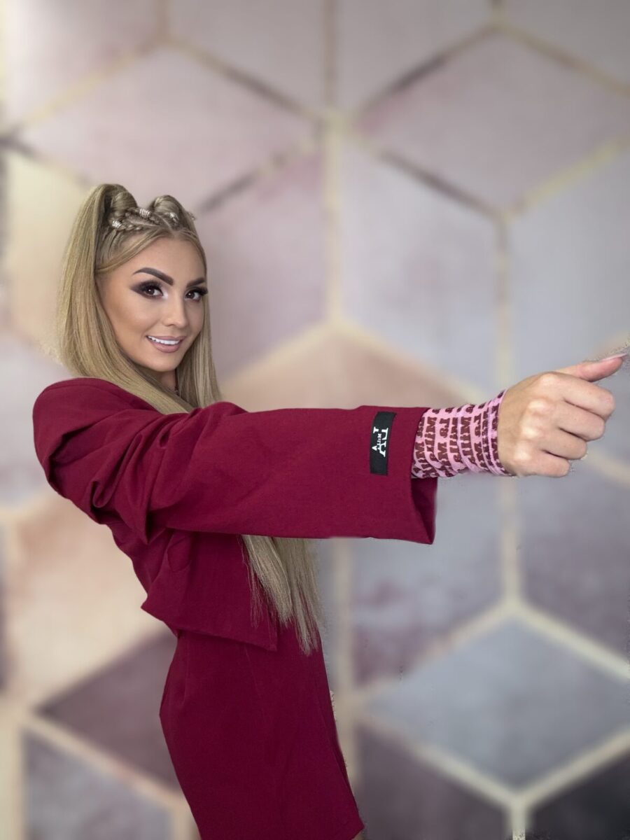 Marynarka krótka z marszczeniami burgund - obrazek 7