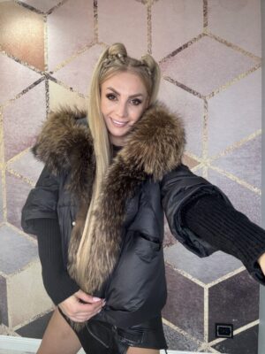 Kurtka z naturalnym futrem czarny - obrazek 3