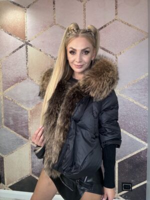 Kurtka z naturalnym futrem czarny - obrazek 5