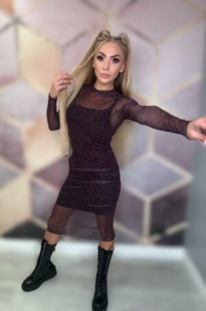 Długa sukienka siateczka bordowa pantera LA MILLA