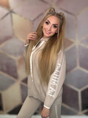 Komplet dresowy z lampasami beżowy - obrazek 2