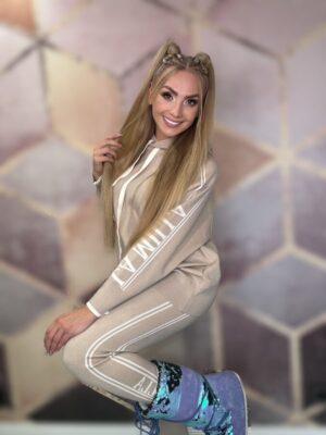 Komplet dresowy z lampasami beżowy