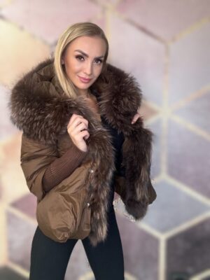 Kurtka z naturalnym futrem czekolada - obrazek 7