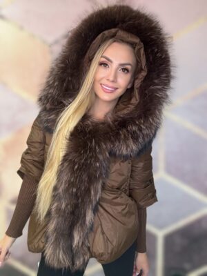 Kurtka z naturalnym futrem czekolada