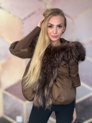 Kurtka z naturalnym futrem czekolada - obrazek 2