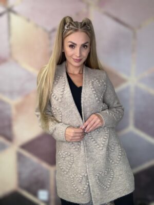 Kardigan w serduszka heart beż - obrazek 7
