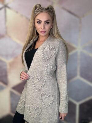 Kardigan w serduszka heart beż - obrazek 2