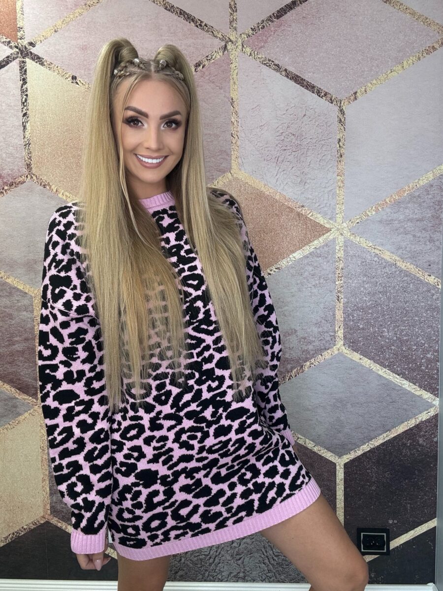 Sweter - Tunika Oversize panterka różowa La Milla - obrazek 2