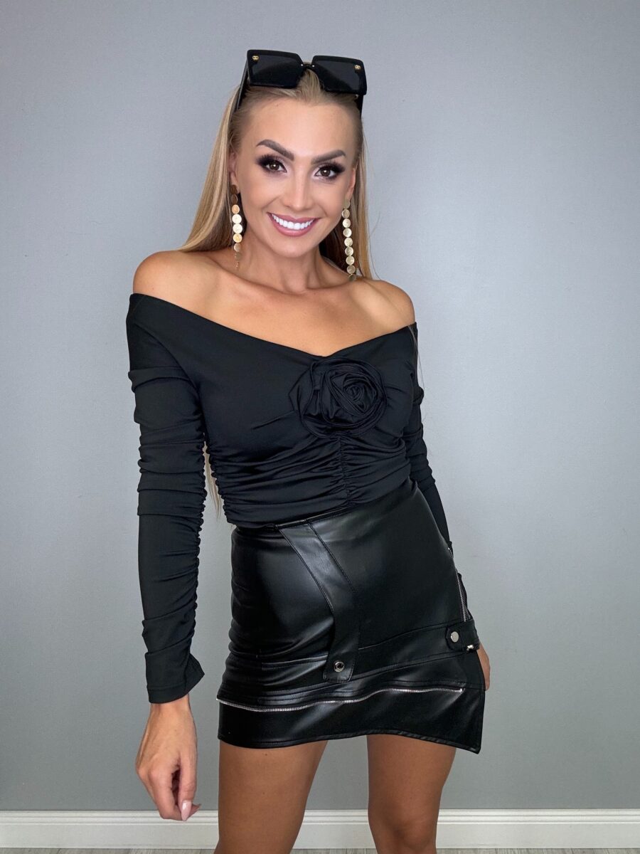 Body czarne z różą (z kwiatem) LA DIVA - obrazek 3