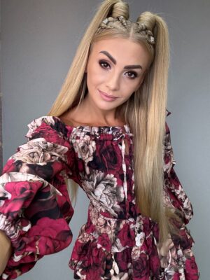 Kombinezon Rodos Vasari kwiaty czerwono-beżowe - obrazek 2