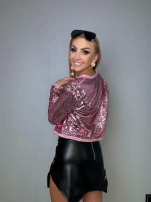 Cekinowy żakiet w kolorze różowym - obrazek 3