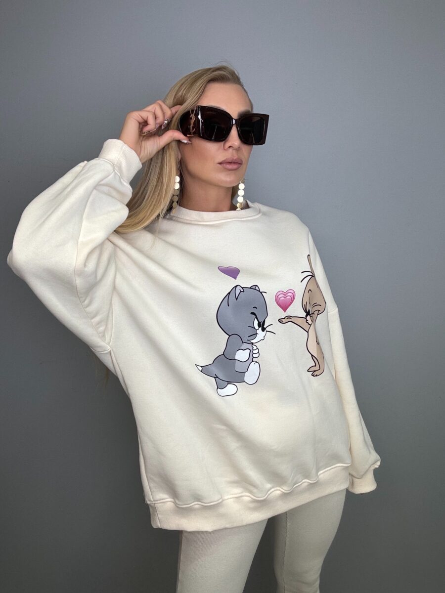 Komplet dresowy bluza i leginsy śmietanka - obrazek 4