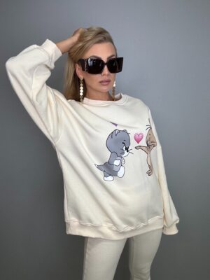 Komplet dresowy bluza i leginsy śmietanka - obrazek 3