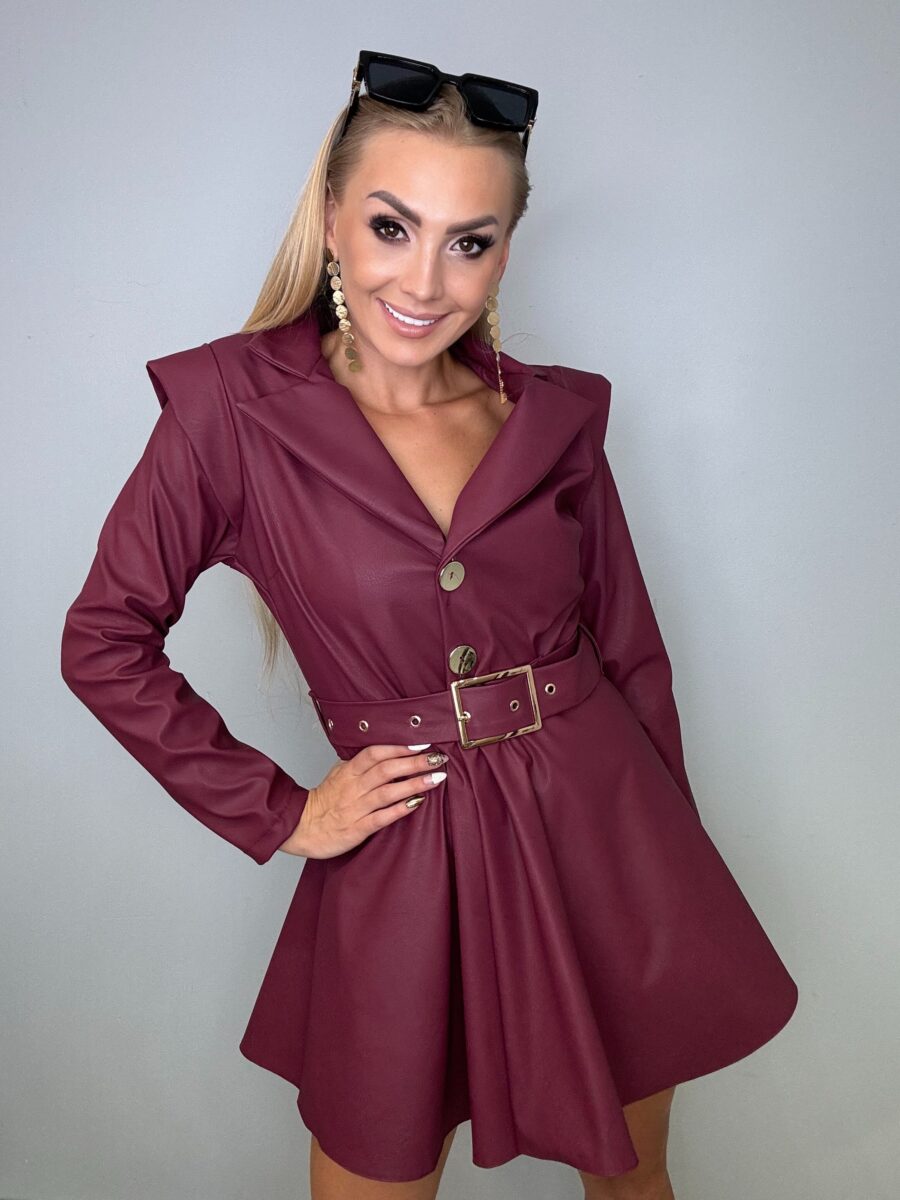 Kombinezon sukienka Excellence eco skóra bordo - obrazek 1