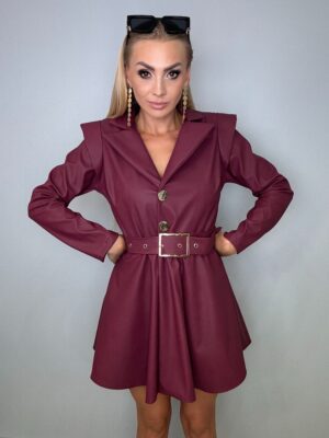 Kombinezon sukienka Excellence eco skóra bordo - obrazek 2