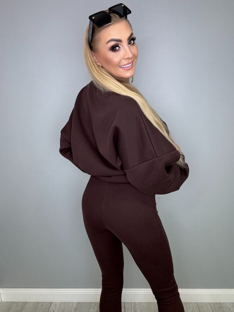 Komplet dresowy bluza i leginsy ciemna czekolada - obrazek 5