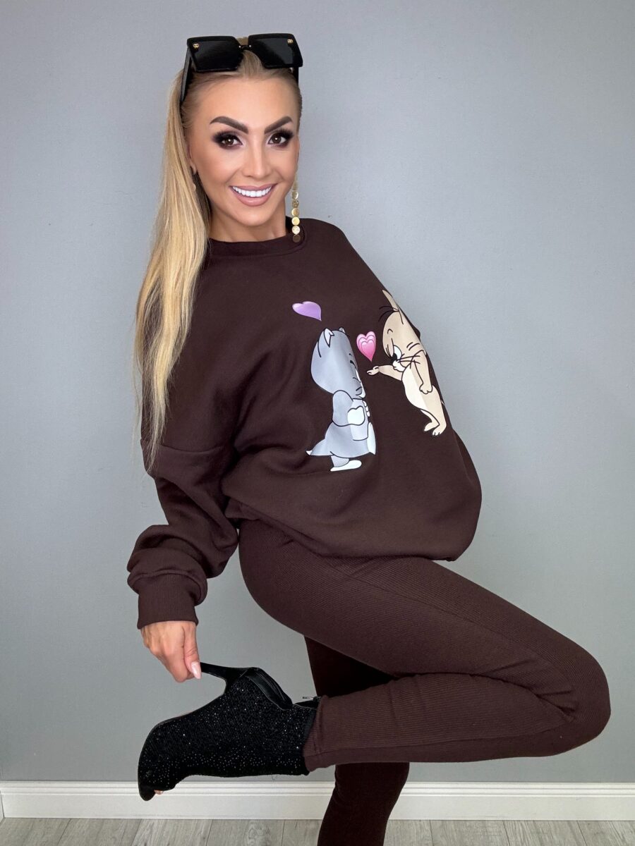 Komplet dresowy bluza i leginsy ciemna czekolada - obrazek 3