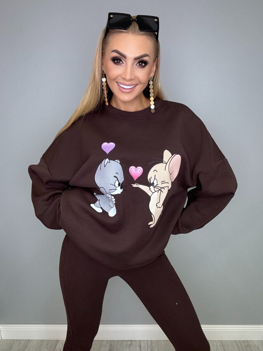 Komplet dresowy bluza i leginsy ciemna czekolada - obrazek 2