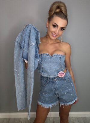 Efektowny 3-częsciowy komplet cyrkoniowy jeansowy - obrazek 7