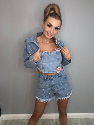 Efektowny 3-częsciowy komplet cyrkoniowy jeansowy - obrazek 5