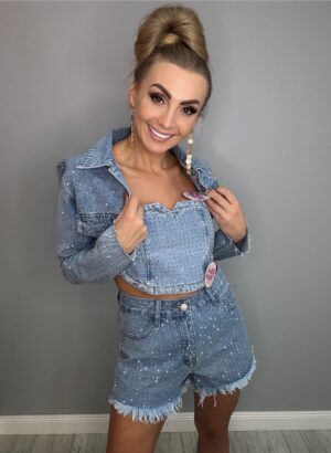 Efektowny 3-częsciowy komplet cyrkoniowy jeansowy