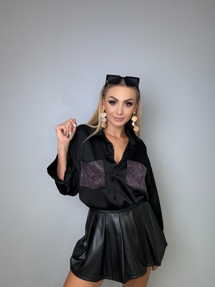 Elegancka Satynowa Koszula z Cyrkoniami - obrazek 2