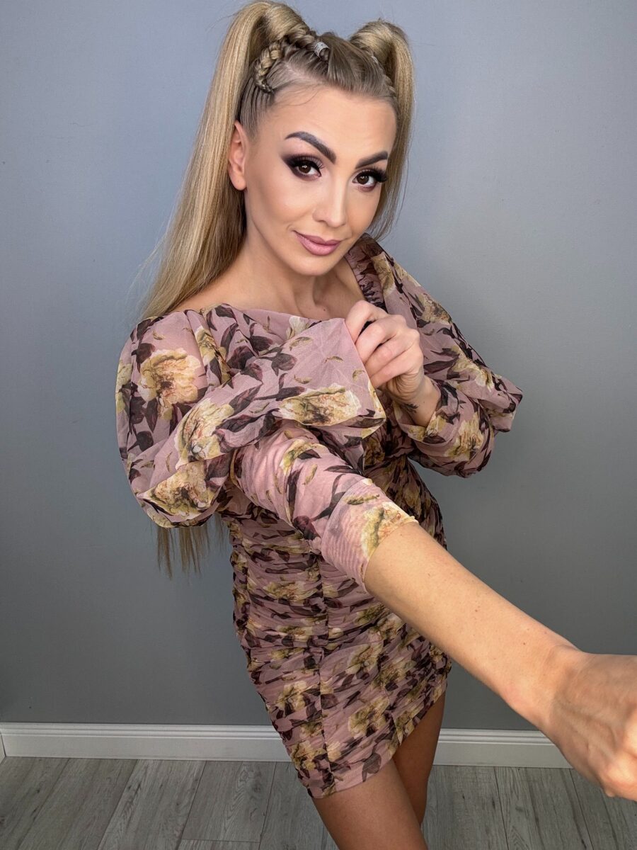 Luksusowa Sukienka Szyfonowa z Kwiatowym Wzorem - obrazek 5