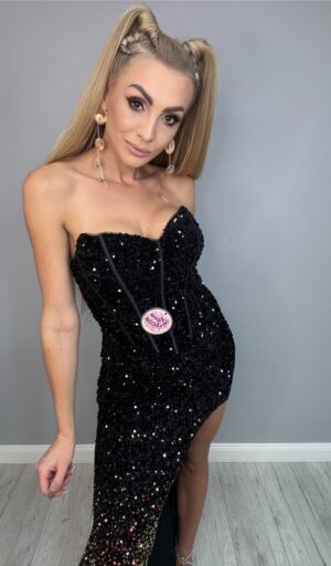 Luksusowa Długa Sukienka Ombre z Rozcięciem - obrazek 5