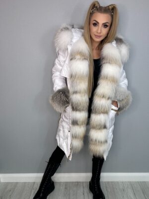 Ekskluzywna Kurtka - Parka Biała Premium z Futrem - obrazek 9