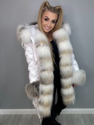 Ekskluzywna Kurtka - Parka Biała Premium z Futrem - obrazek 6