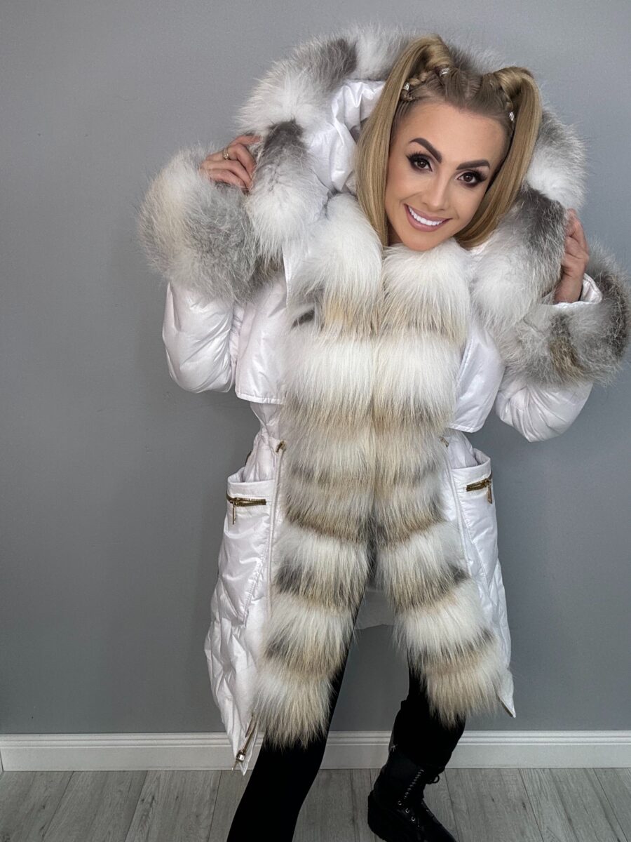 Ekskluzywna Kurtka - Parka Biała Premium z Futrem - obrazek 1