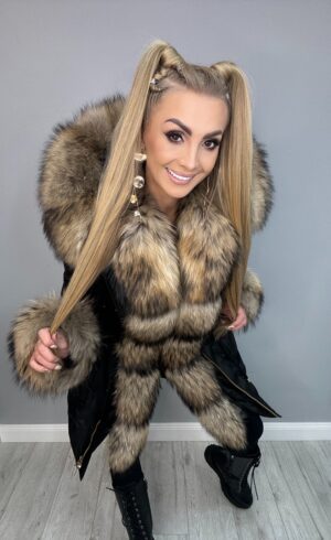 Ekskluzywna Kurtka - Parka Czarna Premium z Futrem - obrazek 7