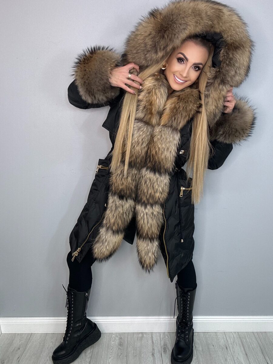 Ekskluzywna Kurtka - Parka Czarna Premium z Futrem - obrazek 4