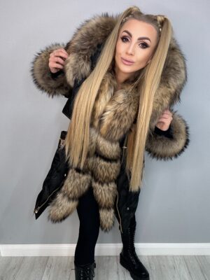 Ekskluzywna Kurtka - Parka Czarna Premium z Futrem - obrazek 5