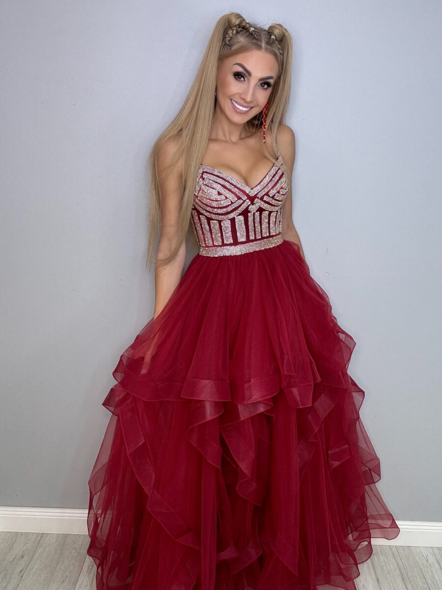 Ekskluzywna Suknia Balowa Cyrkoniowa na Ramiączkach - obrazek 1