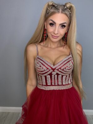 Ekskluzywna Suknia Balowa Cyrkoniowa na Ramiączkach - obrazek 2