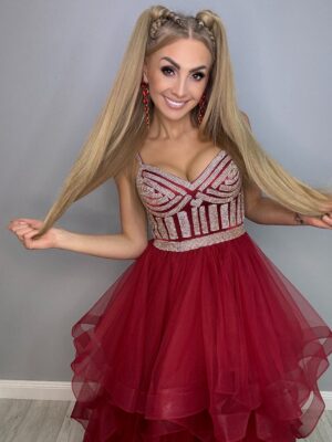 Ekskluzywna Suknia Balowa Cyrkoniowa na Ramiączkach - obrazek 9