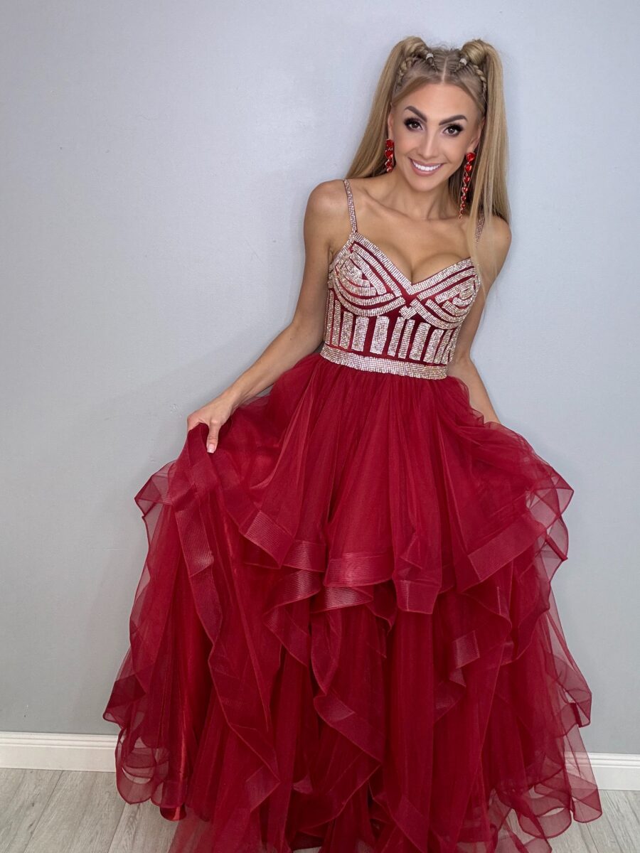 Ekskluzywna Suknia Balowa Cyrkoniowa na Ramiączkach - obrazek 6