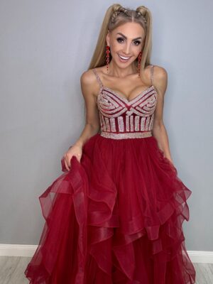 Ekskluzywna Suknia Balowa Cyrkoniowa na Ramiączkach - obrazek 5