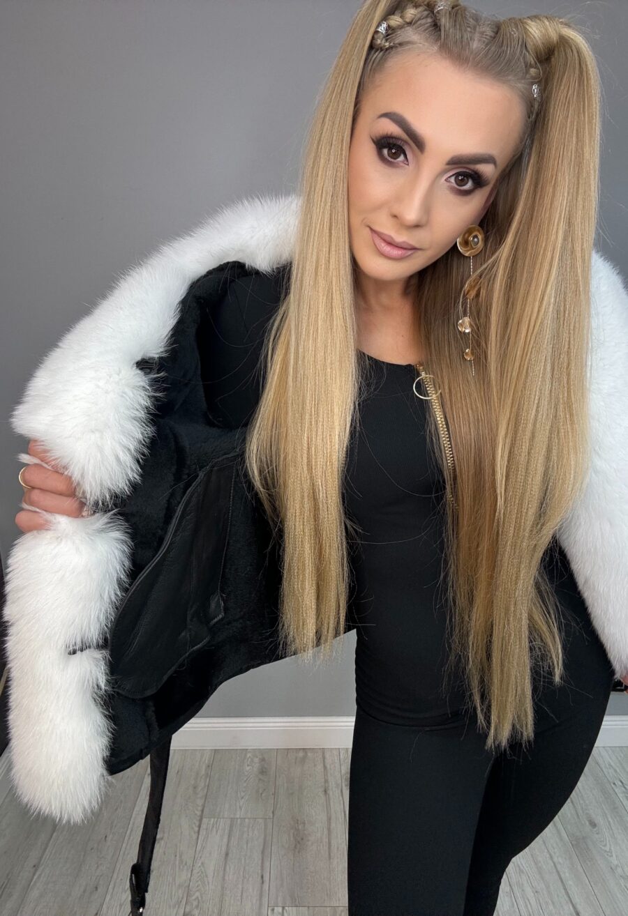 Ekskluzywny Czarny Kożuszek z Bogatym Białym Futrem - obrazek 5