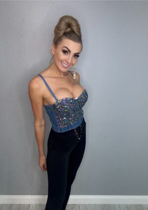 Gorset Jeansowy z Kamieniami - obrazek 3