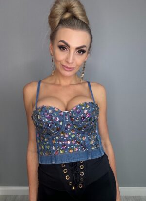 Gorset Jeansowy z Kamieniami - obrazek 2