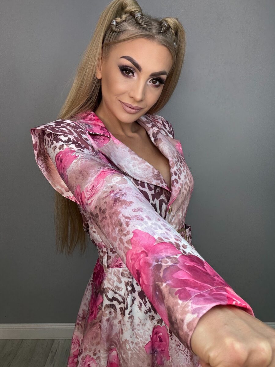 Kombinezon sukienka Excellence w centki i kwiaty - obrazek 5