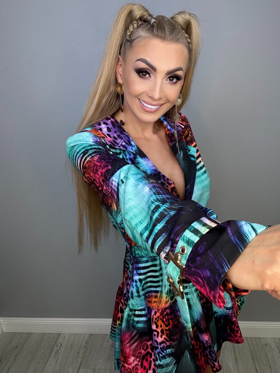 Kombinezon Sukienka Excellence Tropikalny Turkus - obrazek 3