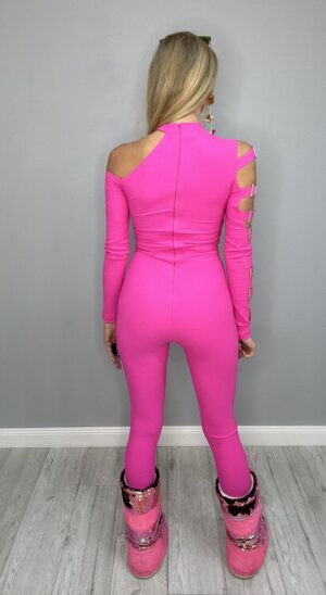Modelujący kombinezon RÓŻOWY z ozdobnymi klamrami i dekoltem PREMIUM - obrazek 8