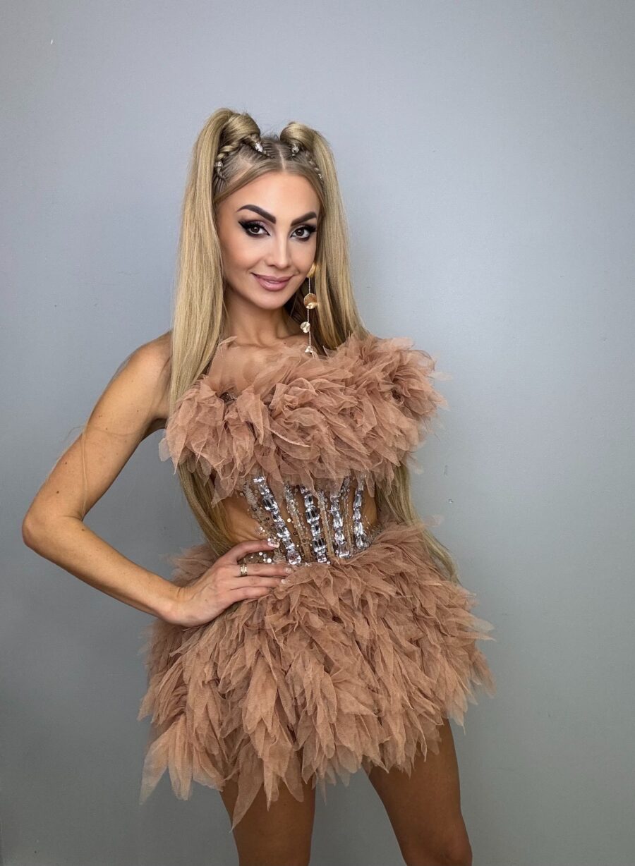 Luksusowy Komplet Tiul Gorset + spòdniczka BEŻ - obrazek 8