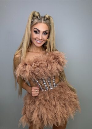 Luksusowy Komplet Tiul Gorset + spòdniczka BEŻ - obrazek 9