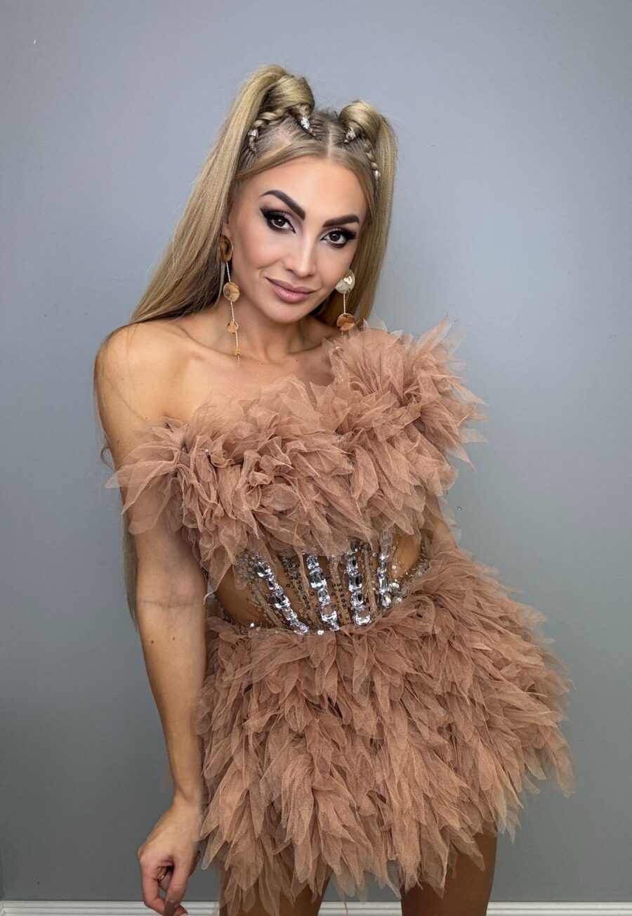 Luksusowy Komplet Tiul Gorset + spòdniczka BEŻ - obrazek 3